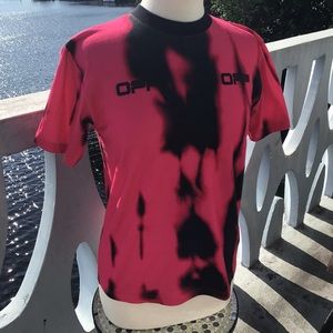 Off White Main Label c/o Virgil Abloh Hot Pink and Black Signature T-Shirt Small